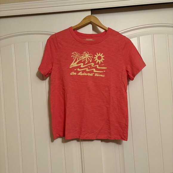 Old Navy Everyday T Shirt Small Orange On Island Time Beach Graphic Coral Pink - Picture 1 of 3